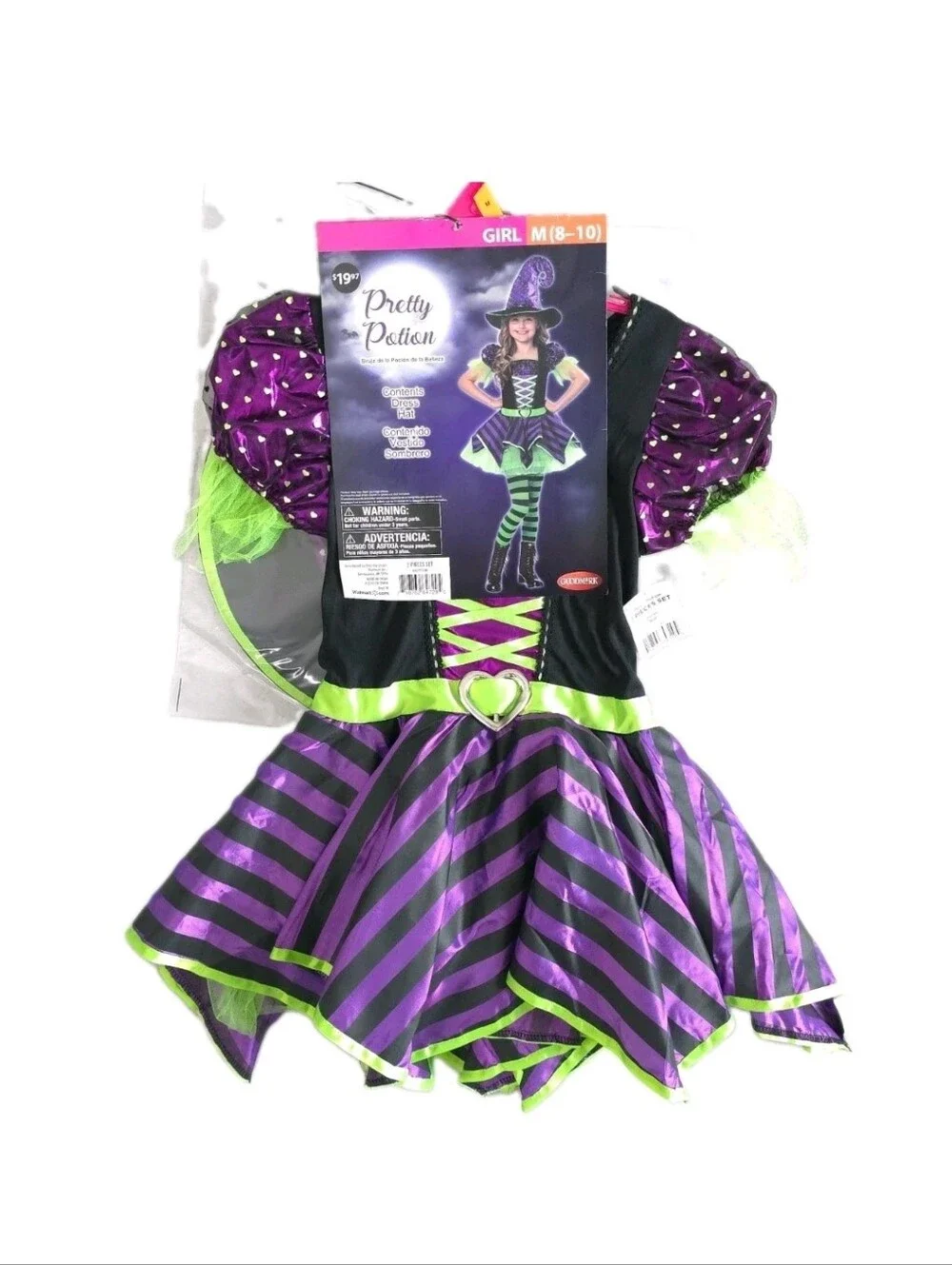 Goodmark Costume Girls Size 8-10 Witch Halloween Dress Hat Pretty Potion Medium